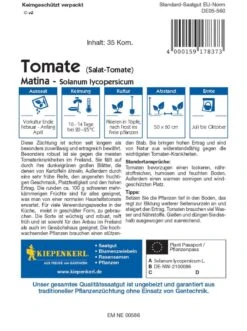 Salat-Tomate Matina, Früheste Freilandtomate Mit Kartoffelblättrigem Laub, Robust Gegen Die Meisten Tomatenkrankheiten
