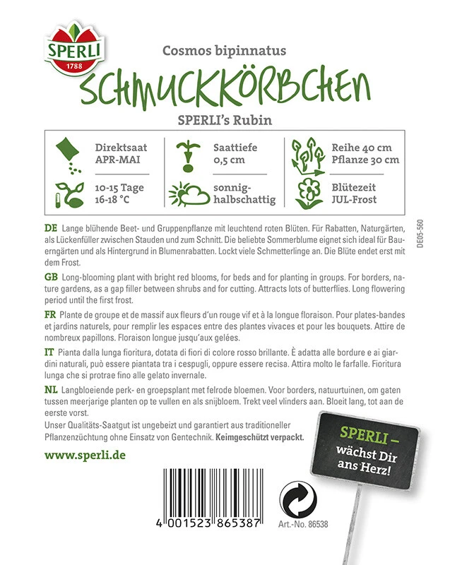Schmuckkörbchen Sperli´s Rubin | Einjährige Starkwüchsige Großblumige Pflanze