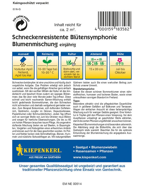 Schneckenresistente Blütensymphonie, Mischung Einjähriger Sommerblumen, Nektarspender
