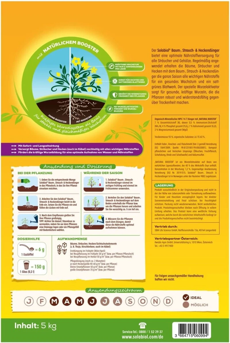 Solabiol Baum-, Strauch & Heckendünger Mit Wurzelstimulator Sofort- Und Langzeitwirkung 5 Kg Sack – Bild 5