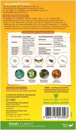 Solabiol Grundstoff Urtica, Konzentrat (Inhalt 1 Liter), Unterstützt Die Natürliche Abwehr Von Schädlingen Und Pilzkrankheiten