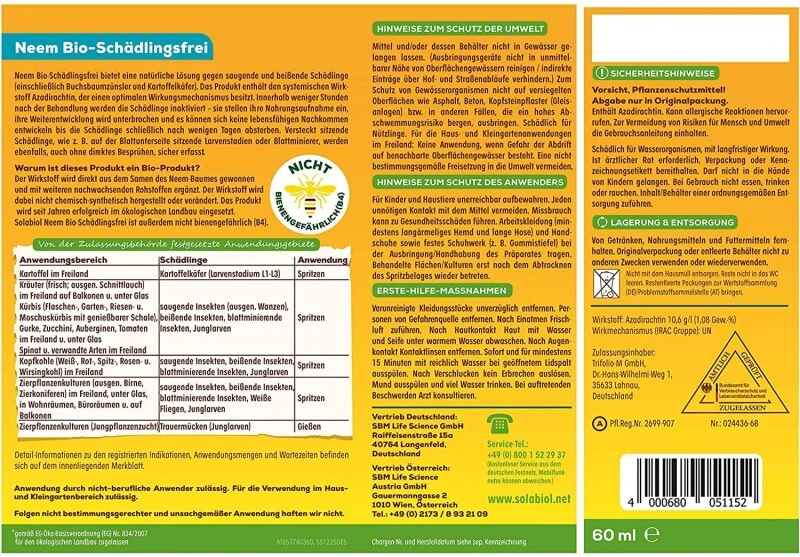 Solabiol Neem Bio-Schädlingsfrei 60 Ml, Biologische Schädlingsbekämpfung – Bild 3