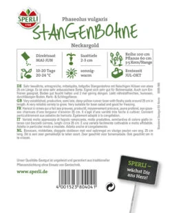 Stangenbohne Neckargold (Wachs), Bewährte Ertragreiche Sorte Mit Zarten Fleischigen, Etwa 25 Cm Langen, Tiefgelben Hülsen