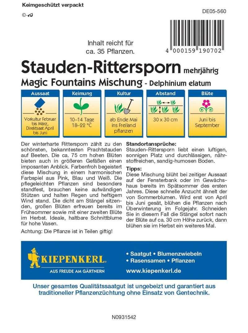 Stauden-Rittersporn Magic Fountains Mischung, Blüht Bereits Im 1. Jahr, Zum Schnitt Geeignet, Standfest Und Widerstandsfähig, Mehrjährig