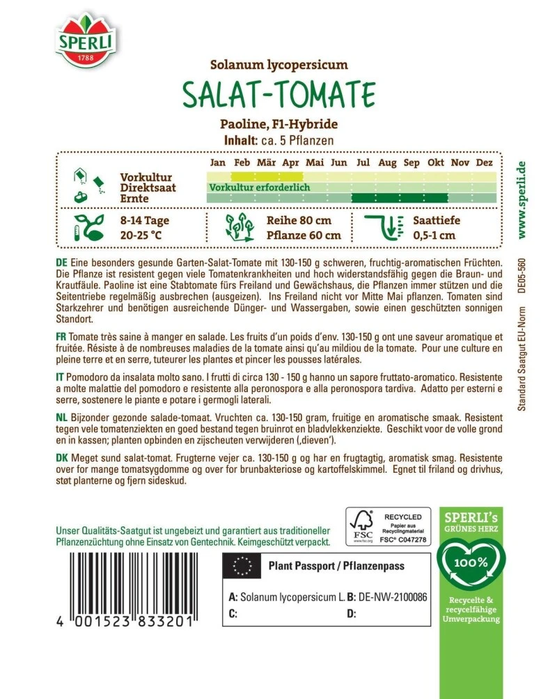 Salattomate Paoline F1, Ertragreiche Sorte, Widerstandsfähig (zahlreiche Residenzen) – Bild 2