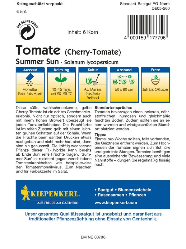Tomaten Summer Sun F1, Süße Wohlschmeckende Cherry-Tomate Mit Hohem Brixwert, Gewicht 10 - 20 G – Bild 2