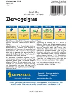 Ziervogelgras (Inhalt: 30 Gr.), Mit Diesem Gras Kann Für Ziervögel Jederzeit Frisches Vitaminreiches Zusatzfutter Geboten Werden