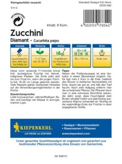 Zucchini Diamant F1, Nicht Rankende Hybride Bringt Frühe Dunkelgrüne Früchte